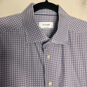 Eton Contemporary Sz 44/17.5 Blue, White & Purple Long Sleeve Cotton Dress Shirt
